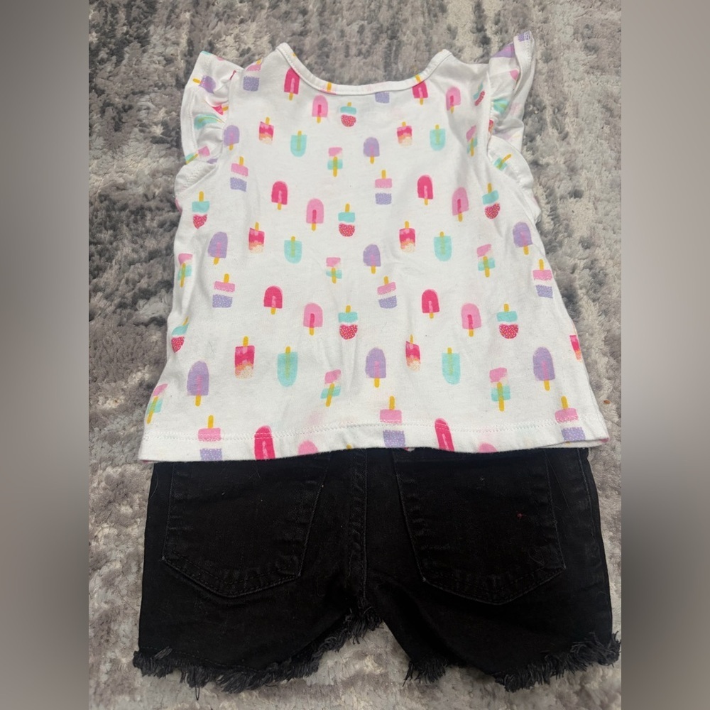 Toddler Girl Outfit Ice cream print shirt and Black denim shorts size 4T Good Cn - Picture 3 of 5